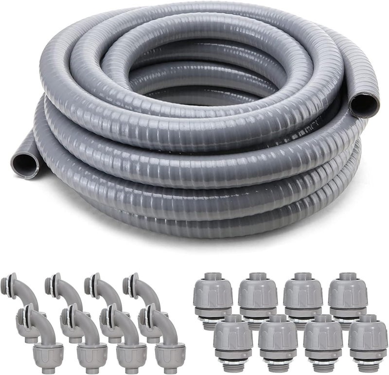 DWALE Liquid-Tight Conduit and Connector Kit,Flexible Non Metallic Liquid Tight Electrical Conduit,3/4inch 50ft Electrical Conduit Kit,with 8 Straight and 8 Angle Fittings Included,3/4 in. Dia - Image 1